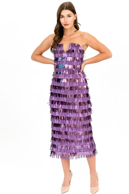 Lia Strapless Dress – Lilac Fringe